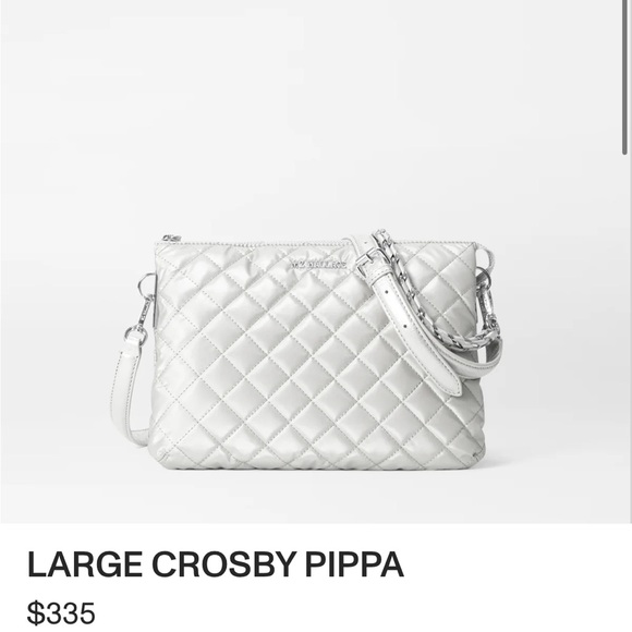 MZ Wallace Large Crosby Pippa Crossbody Purse - Silver Oyster Metallic Color - Picture 8 of 16